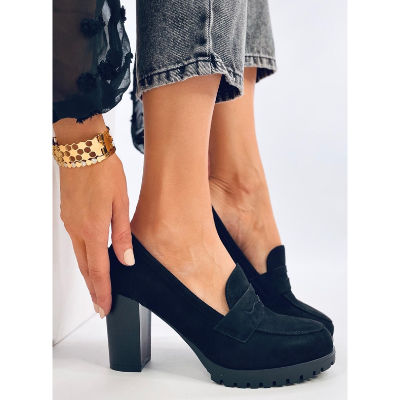 Mokasyny na obcasie Vannia Black czarne 1