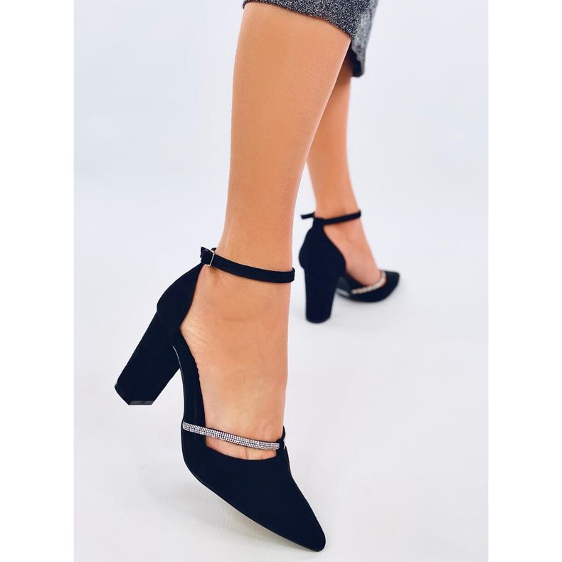 Czółenka na obcasie z cyrkoniami Ingrid Black czarne 2