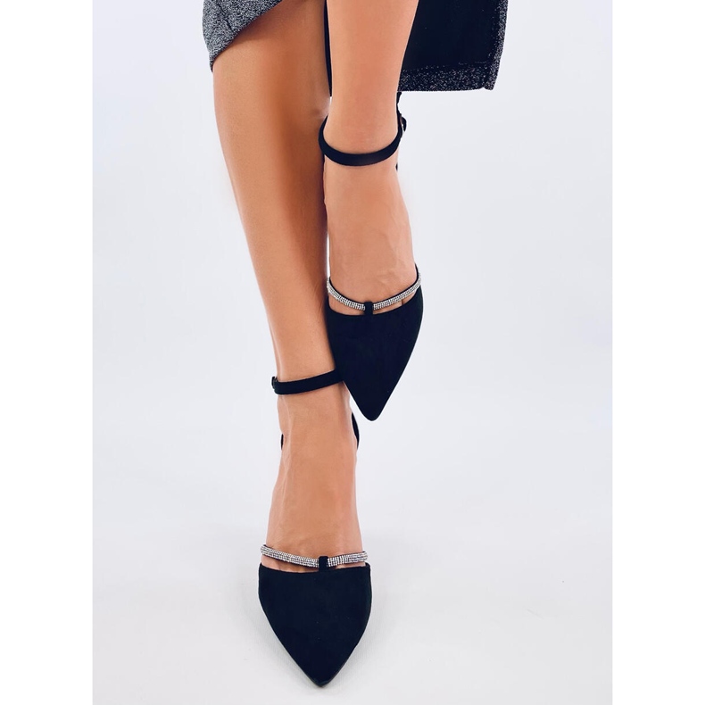 Czółenka na obcasie z cyrkoniami Ingrid Black czarne 1