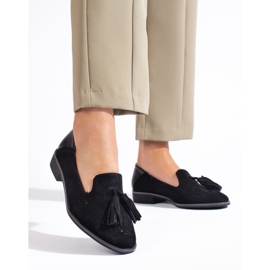 Ażurowe czarne zamszowe mokasyny Daszyński 2