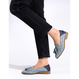 Ażurowe szare zamszowe mokasyny Daszyński 2