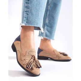 Ażurowe beżowe zamszowe mokasyny Daszyński beżowy 1