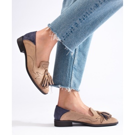 Ażurowe beżowe zamszowe mokasyny Daszyński beżowy 2