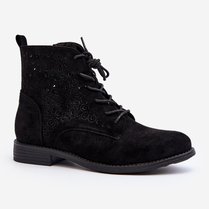 S.barski HY66-136 Damskie Botki Ze Wzorem Czarne 2