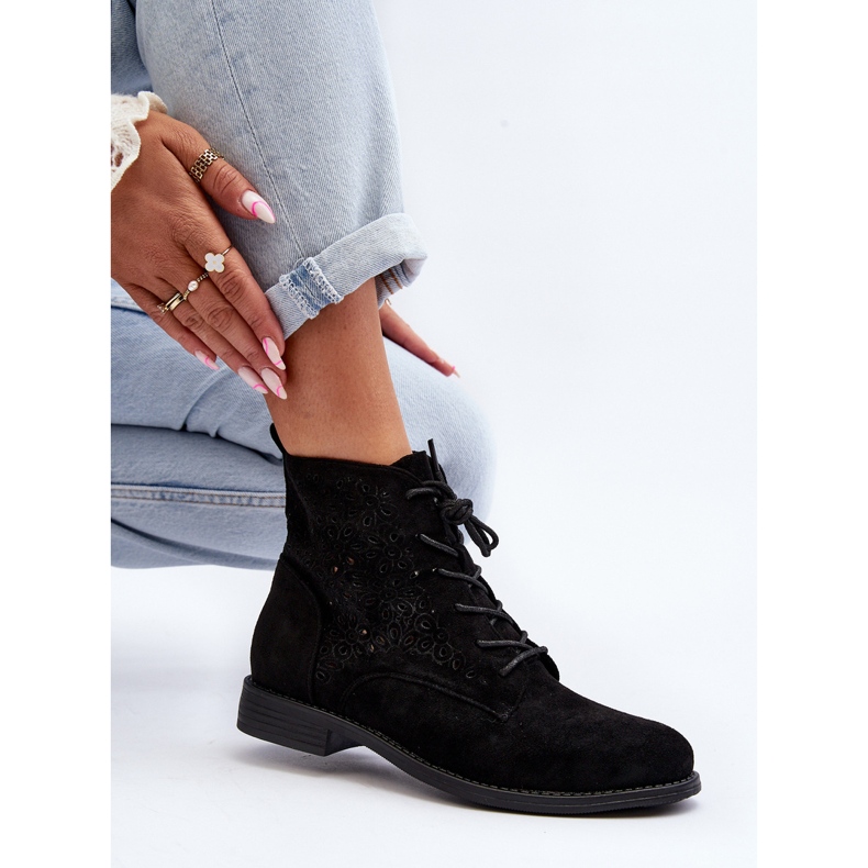 S.barski HY66-136 Damskie Botki Ze Wzorem Czarne 1