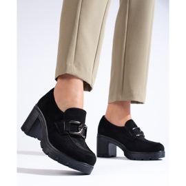 W. Potocki Półbuty na obcasie zamszowe czarne Potocki 1