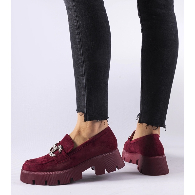 Bordowe mokasyny z cyrkoniami Giacomo czerwone 1