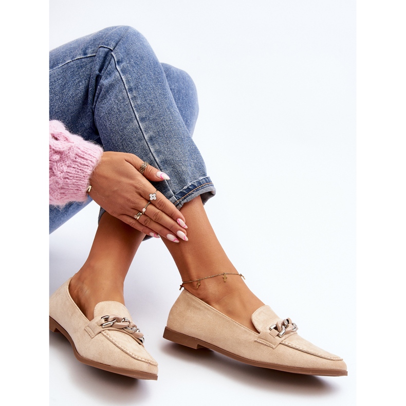 Damskie Mokasyny Z Łańcuchem Beżowe Ambrise beżowy 1