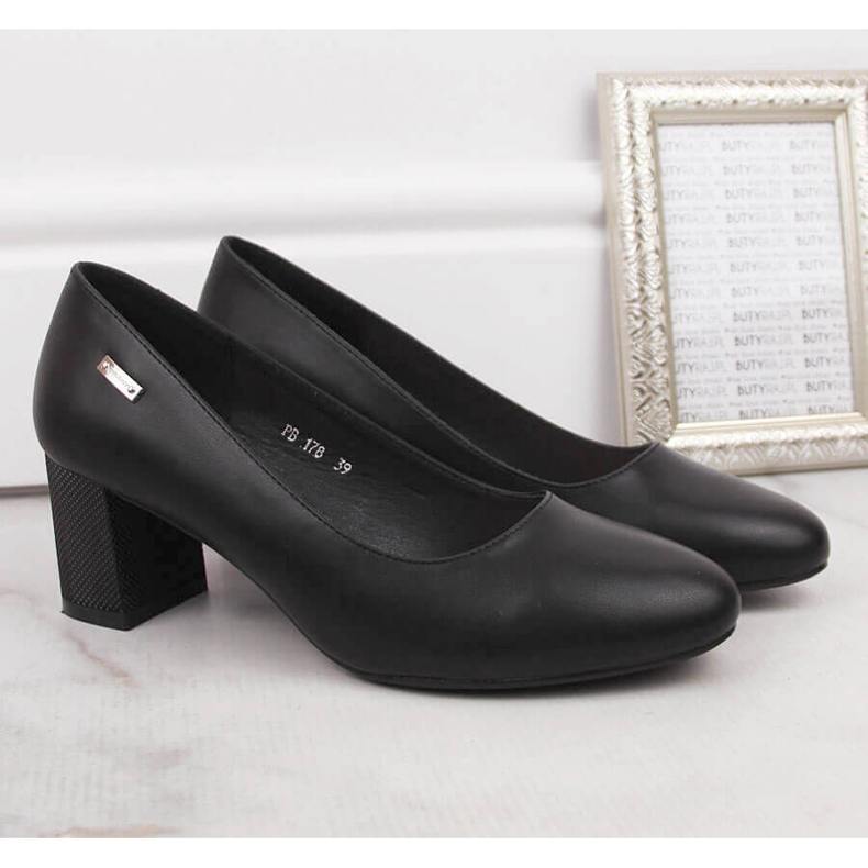 Czółenka na ozdobnym słupku czarne Sergio Leone 2