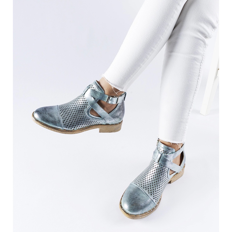 Zielone ażurowe mocno wycięte botki Kooter 1