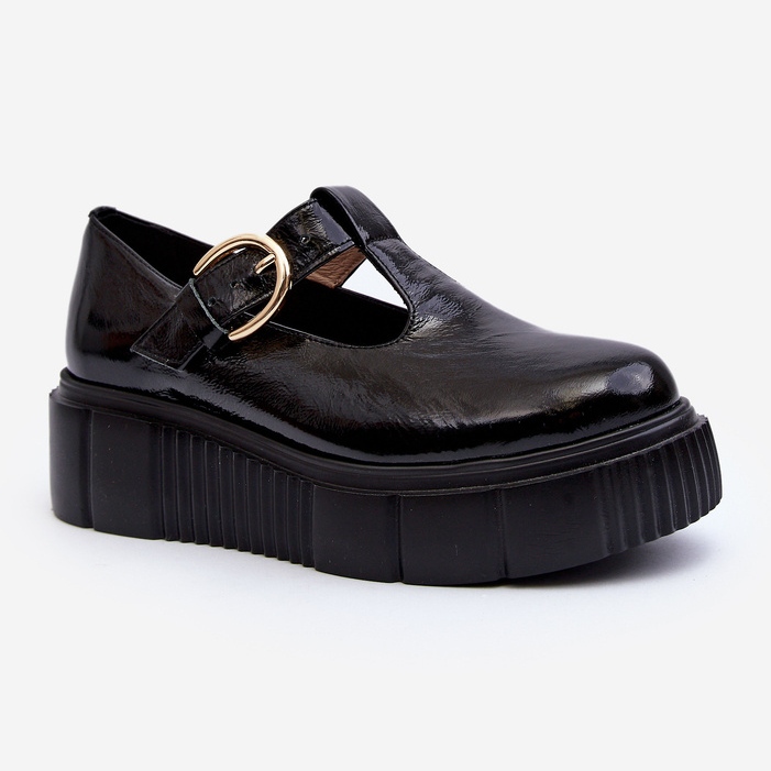 Zazoo 20102 Modne Lakierowane Półbuty Na Masywnej Platformie Czarne 1