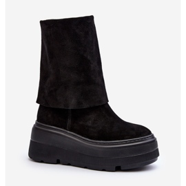 Zazoo 3410 Zamszowe Damskie Botki Na Masywnej Platformie Czarne 2
