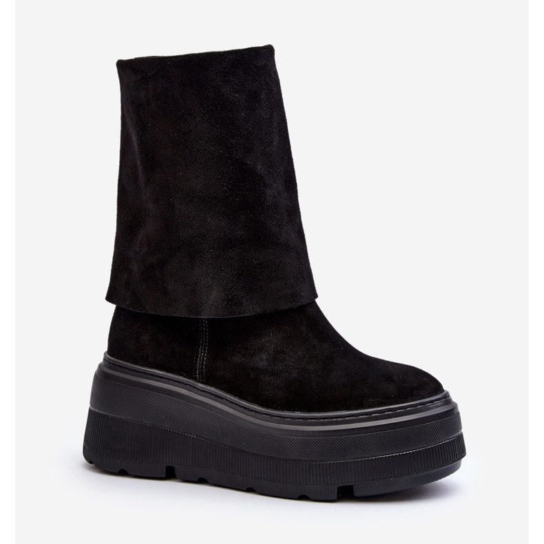 Zazoo 3410 Zamszowe Damskie Botki Na Masywnej Platformie Czarne 2