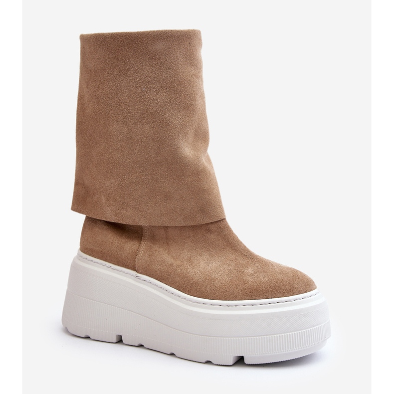 Zazoo 3410 Zamszowe Damskie Botki Na Masywnej Platformie Beżowe beżowy 1