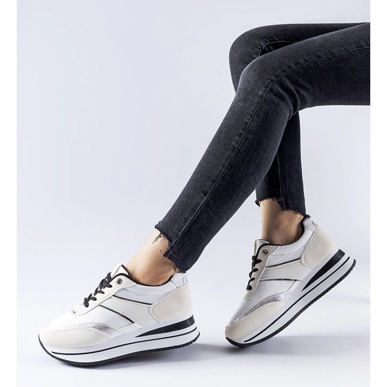Białe sneakersy na platformie Nutter beżowy 1