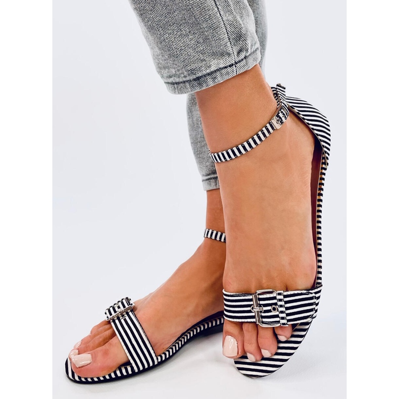 Sandałki w paseczki Ditty Black - Ii Gatunek białe 2