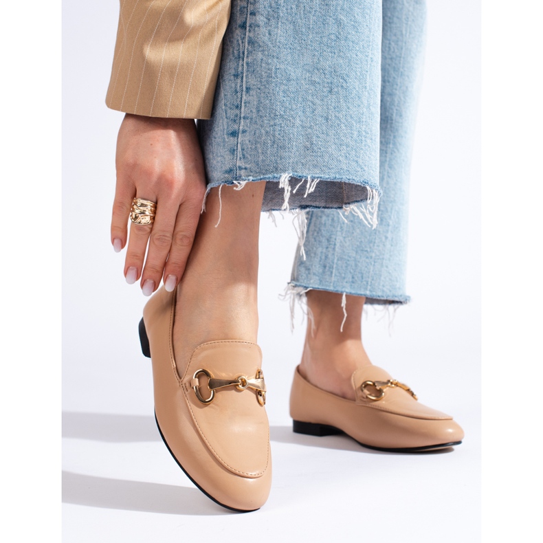 Mokasyny Beżowe półbuty brązowe 1