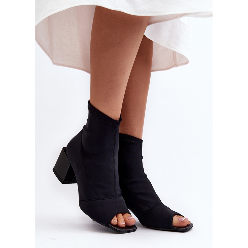 Zazoo 2876 Botki Damskie Na Obcasie Z Odkrytymi Noskami Czarne 1