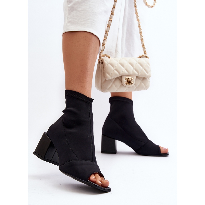 Zazoo 2876 Botki Damskie Na Obcasie Z Odkrytymi Noskami Czarne 2