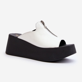 Zazoo 2916 Damskie Klapki Na Masywnej Platformie Z Suwakiem Białe 1