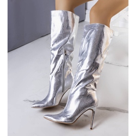 BM Srebrne kozaki na szpilce Dinami srebrny 2