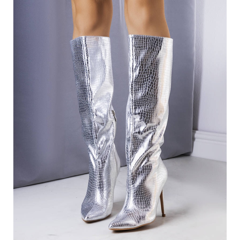 BM Srebrne kozaki na szpilce Dinami srebrny 1