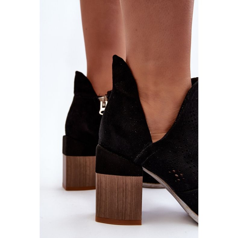 Botki Damskie Ażurowe Na Słupku Czarne Niartima 1