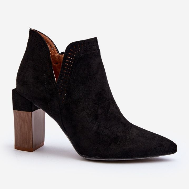 Botki Na Słupku Z Ażurowym Wzorem Czarne Vailen 1