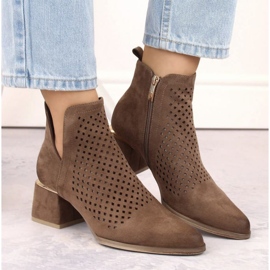 Zamszowe botki na obcasie Potocki W WOL213B brązowe 2