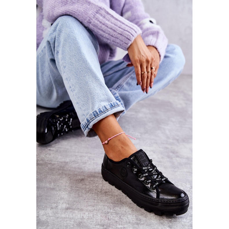 Modne Lakierowane Trampki Big Star KK274044 Czarne 2