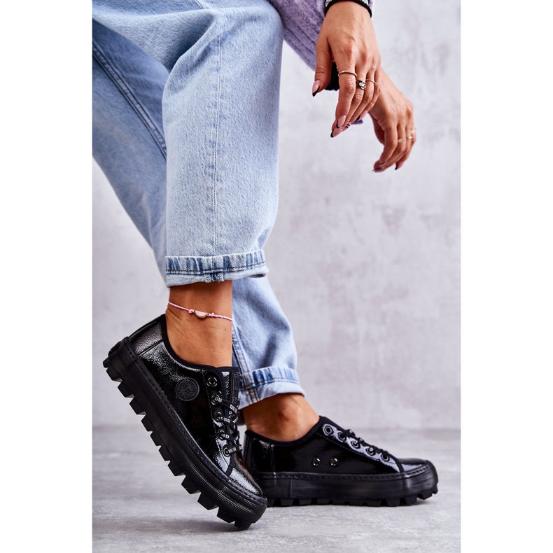 Modne Lakierowane Trampki Big Star KK274044 Czarne 1