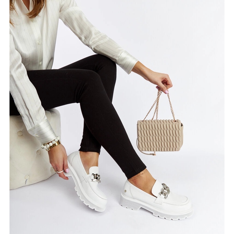 Białe skórzane mokasyny Goe LL2N4038 2