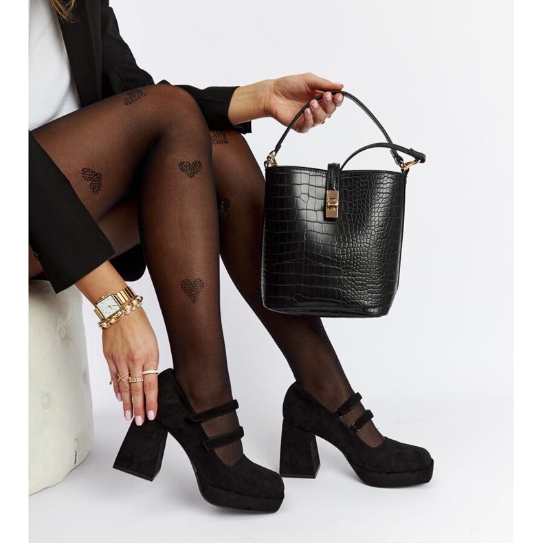 Czarne czółenka na masywnym słupku Cher 1