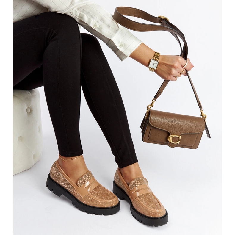 Brązowe mokasyny zdobione cyrkoniami Newport 1