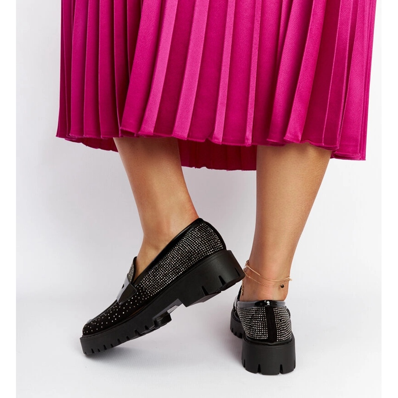 Czarne mokasyny zdobione cyrkoniami Newport 1