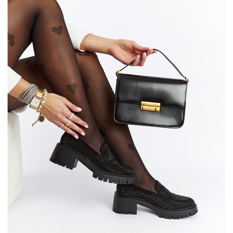 Czarne mokasyny na masywnym słupku Parent 1