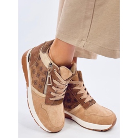 Sneakersy na koturnie Telts Khaki brązowe 2