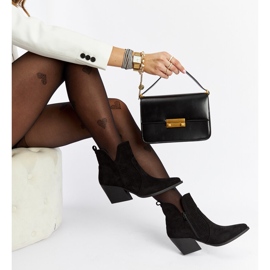 Czarne ażurowe kowbojki na obcasie Melito 1