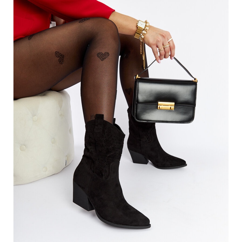 Czarne ażurowe kowbojki na obcasie Taurus 2