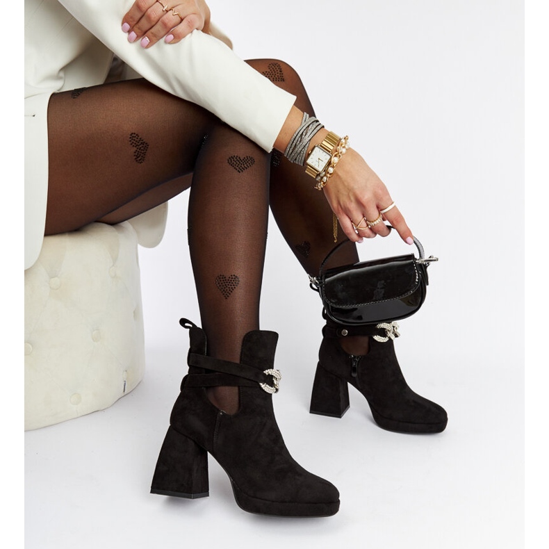 Czarne botki zdobione cyrkoniami Elm 1