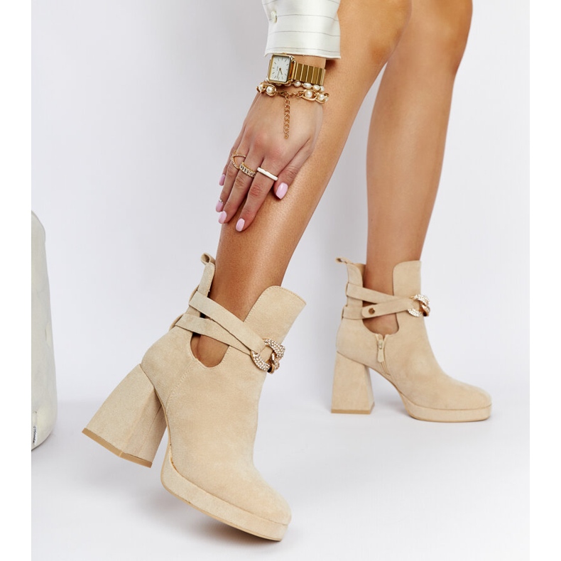 Beżowe botki zdobione cyrkoniami Elm beżowy 2