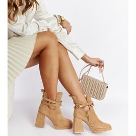 Brązowe botki zdobione cyrkoniami Elm beżowy 1