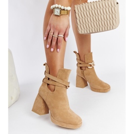 Brązowe botki zdobione cyrkoniami Elm beżowy 2