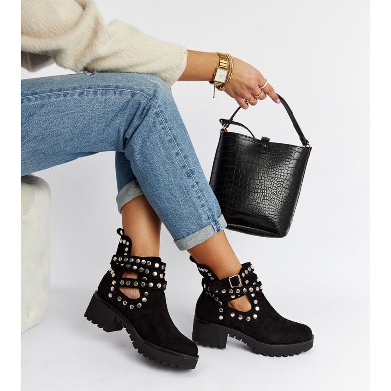 Czarne ozdobne botki na platformie Thomas 1