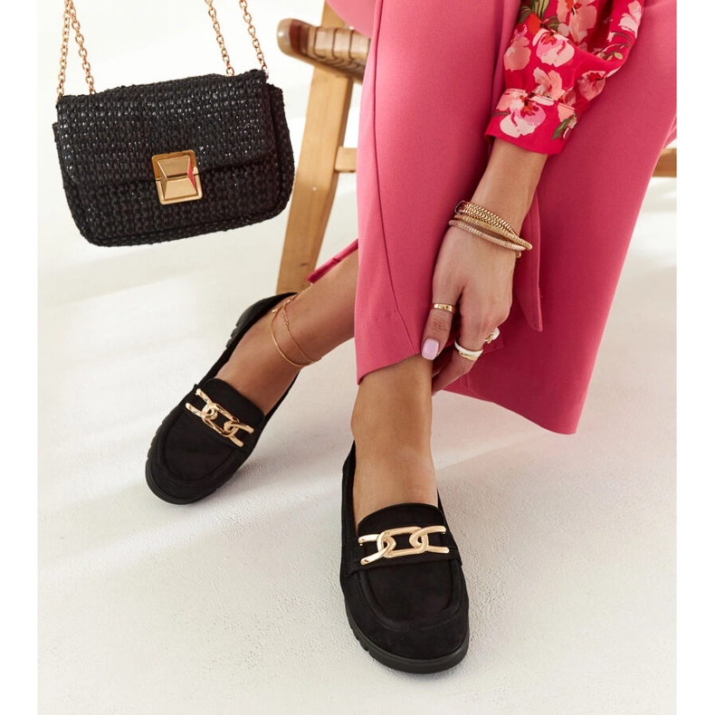 Czarne zamszowe mokasyny z klamerką Sardis 1