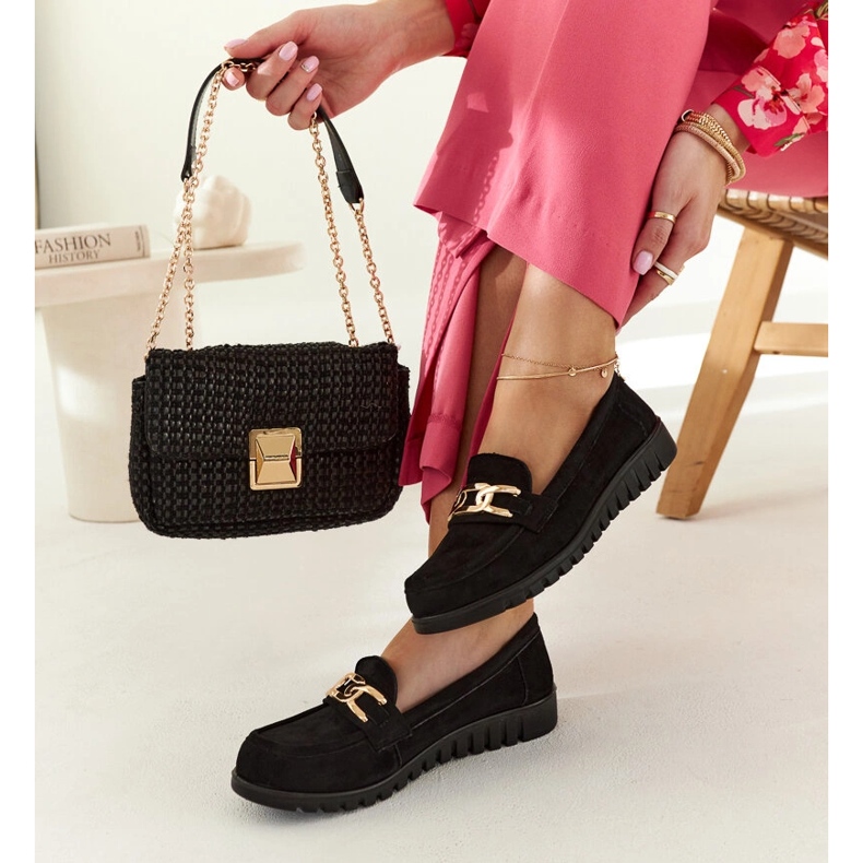 Czarne zamszowe mokasyny z klamerką Sardis 2