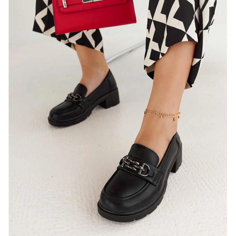 Czarne eko- skórzane mokasyny Lyyli 1