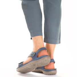 Komfortowe sandały damskie na rzepy niebieskie Rieker 64870-14 3