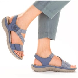 Komfortowe sandały damskie na rzepy niebieskie Rieker 64870-14 4