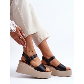 Damskie Sandały Na Koturnie Czarne Geferia 2
